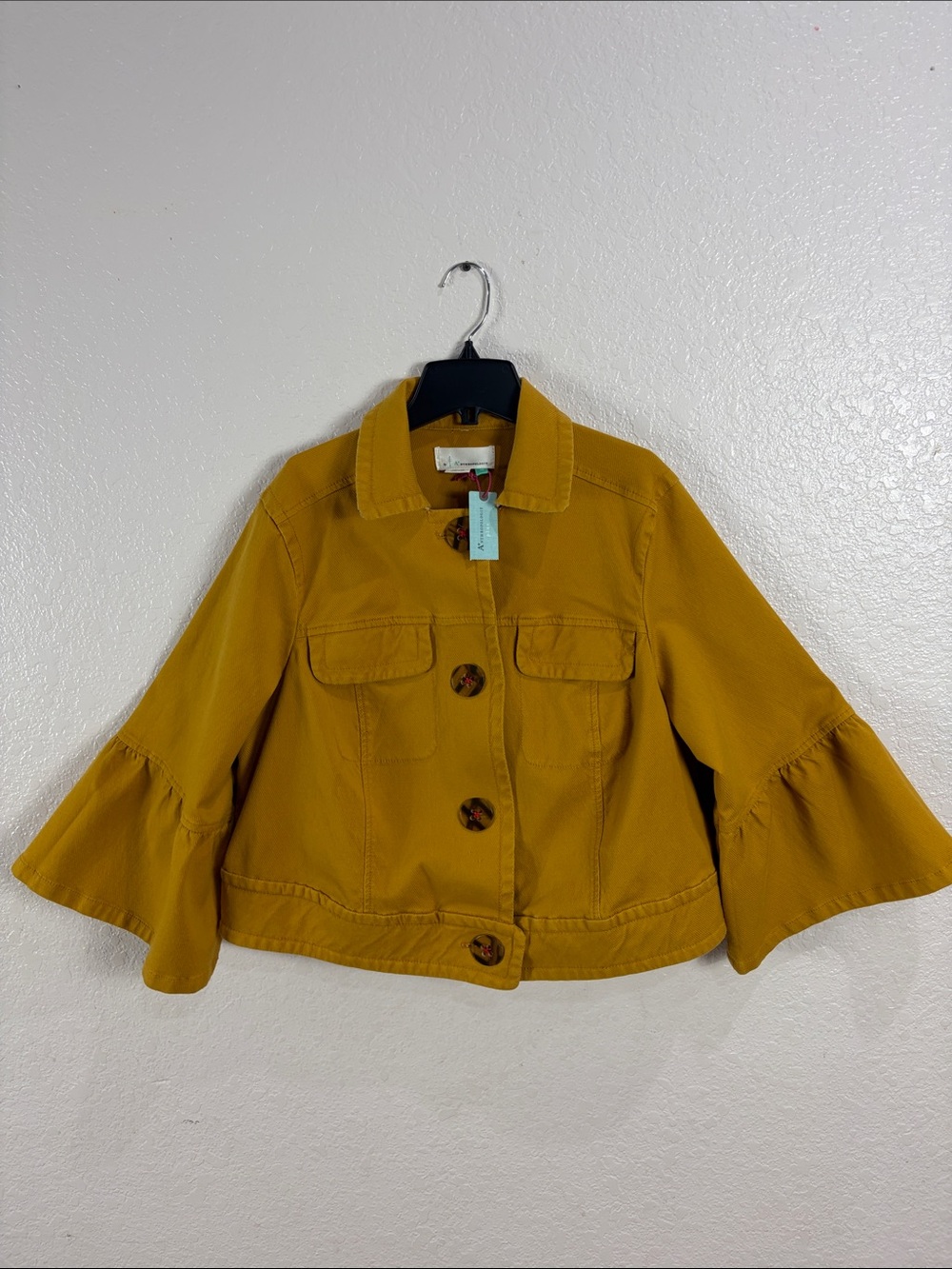 Anthropologie Plus,Size 1X,Mustard Bell-Sleeve Jacket - Picture 3 of 17